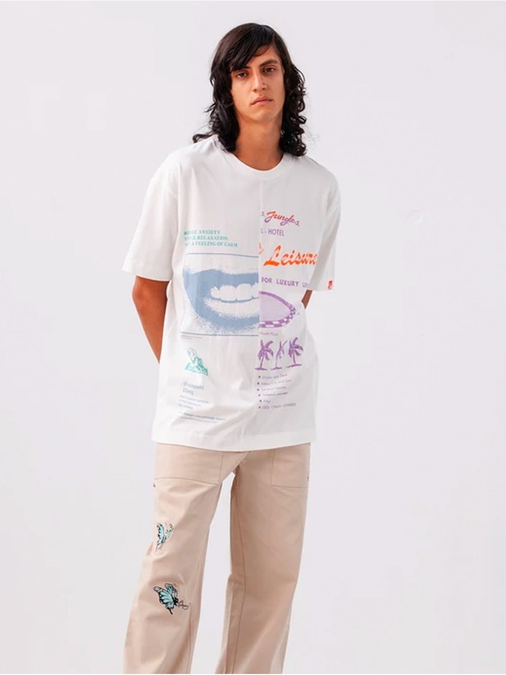 Jungles Endless Leisure Split Graphic Tee Crewneck White Size XL